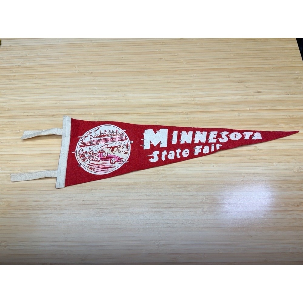 Vintage Minnesota State Fair Felt Pennant Auto Racing Cars Red 21 Inch